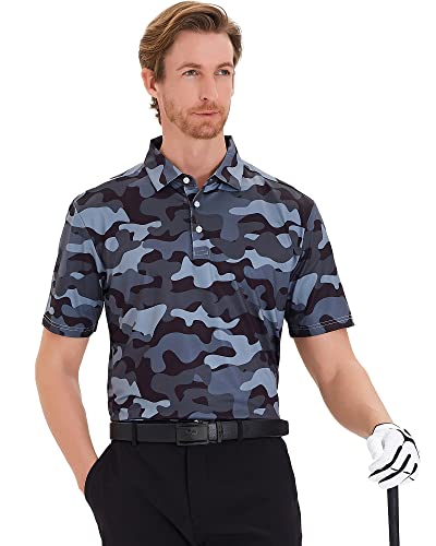 Big Crazy Men's Polo Shirts Short Sleeve Regular Fit Golf Shirts For Men Quick Dry Black Camo #TOP3