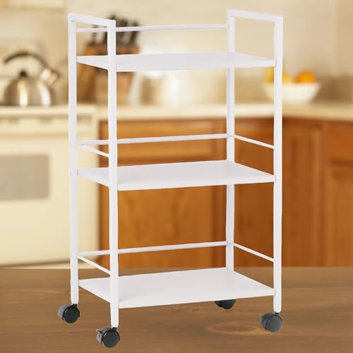 【再入荷 特価】Secchuu スチールラック 本体3.6kg 総耐荷重45kg 幅43×奥行30×高さ76cm 収納ワゴン プリンター台 PS5 横置き スタンド サイド収納 ストッパー付きキャスター 棚板１枚耐荷重15KG (ホワイト, 3段)