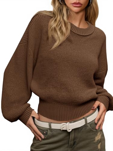 Image of Saodimallsu Womens Batwing Long Sleeve Sweaters Casual Crewneck Loose Chunky Knit Fall Pullover Tops