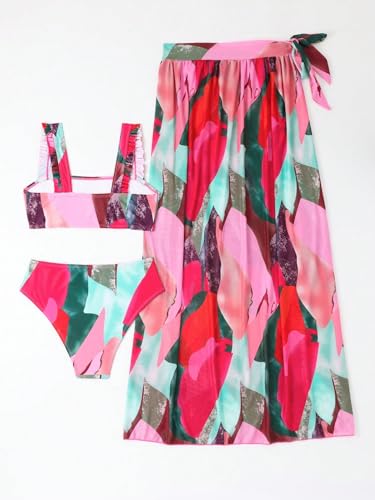 Image of WDIRARA Girl's All-Over Printed Swimsuit Bikini Set with Swim Cover-up