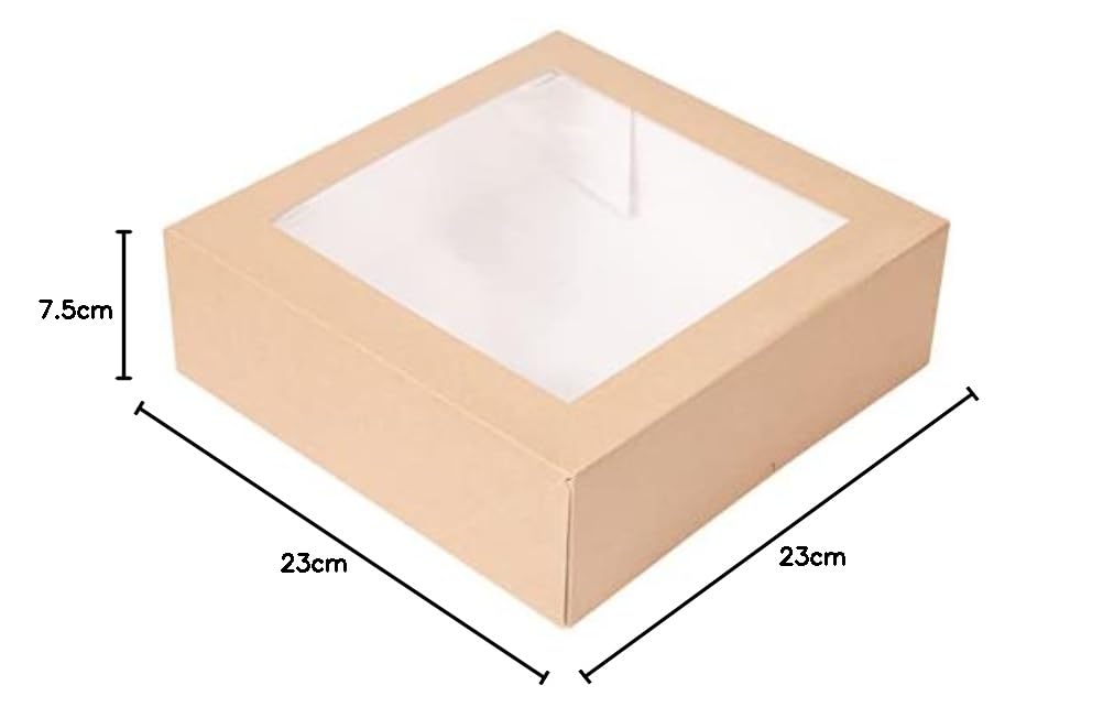 50 pezzi - Scatole per pasticceria con finestra 'Thepack' 240 G/M2 + Opp 23 x 23 x 7,5 cm naturale cartone ondulato Nano-Micro