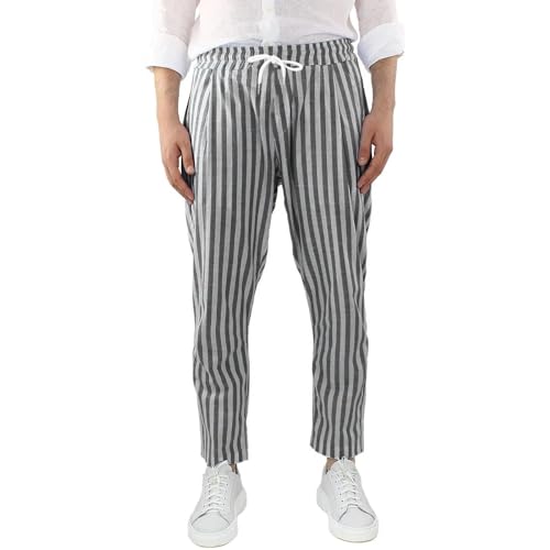 Generisch Schwarz Leinenhose Herren - Leichte Freizeithose Lang Slim Fit Haremshose Mit Kordelzug Casual Sommerhose Elastischer Bund Urlaub Yoga Hosen Männer Linen Pants Baggy Lang 3XL