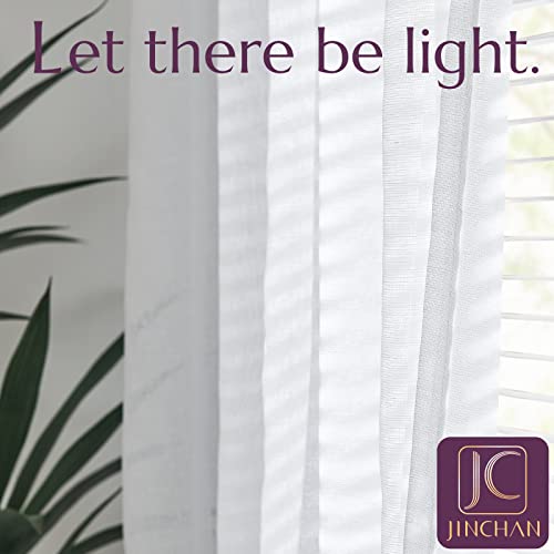 Jinchan Sheer Linen Curtains For Living Room 96 Inch Length, Linen Textured Drapes For Bedroom, Light Filtering Farmhouse Window Treatments, Open Weave Curtain Set Rod Pocket, 2 Panels White #TOP3