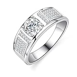 Anillo de compromiso para hombre de plata, alianzas de oro blanco, estrecho, 18 K, redondo con moissanite de 1 ct, plata, talla 70 (22,3)
