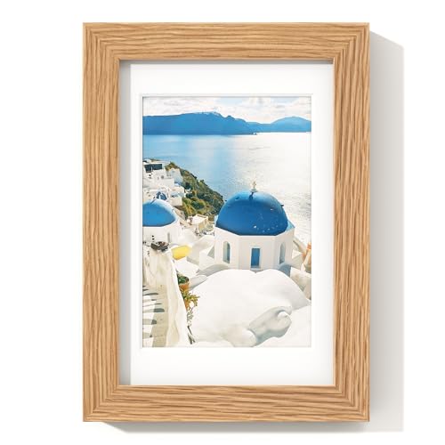 Axeman 4x6インチ写真フレーム | オーク無垢材写真フレーム | 4x6インチフレーム マット付き 3.5x5インチ | 4x6インチのフォトフレーム | 4x6インチの木製写真フレーム | 吊り下げ金具付き | ナチュラル