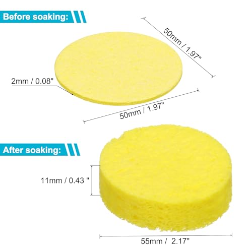 Image of uxcell Soldering Sponge 1.97 inch x 1.97 inch Round Sponge Replacement Welding Soldering Iron Tip Cleaning Pads Soldering Iron Special High Temperature Sponge Yellow 20pcs