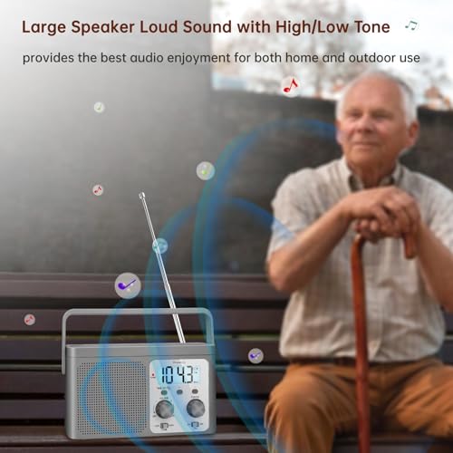 Image of DreamSky AM FM Radio Portable Shortwave Radio Battery Powered /Plug in Wall | for Home Outdoor, Strong Reception, Large Dial Easy to Use, Digital Time Display, Transistor Antenna, Seniors Small Gift