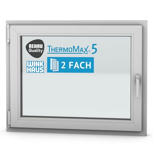 ThermoMax 5 Classic Kunststoff-Fenster, Uw-Wert 1,3, BxH: 100x80cm / 1000x800mm, DIN links (Griff rechts), mit 2-fach Wärme-Isolier-Verglasung, Winkhaus Sicherheitssystem & Rehau Profil