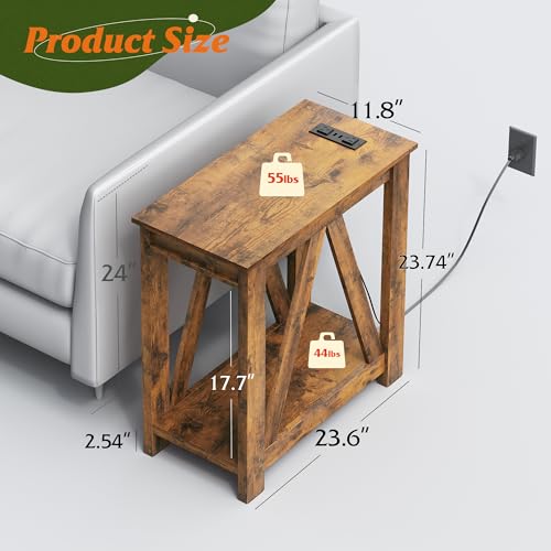Image of WLIVE Farmhouse End Tables Living Room, Narrow Side Table with Charging Station, Slim End Table, Side Table for Bedroom, Small Spaces, 2 USB and 2 Power Outlets, 11.8 inch D x 23.6 inch W x 23.74 inch H