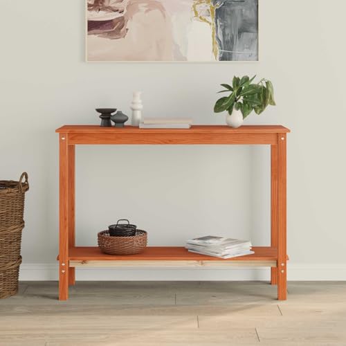 Mesa consola de madera maciza de pino con acabado marrón cera 5
