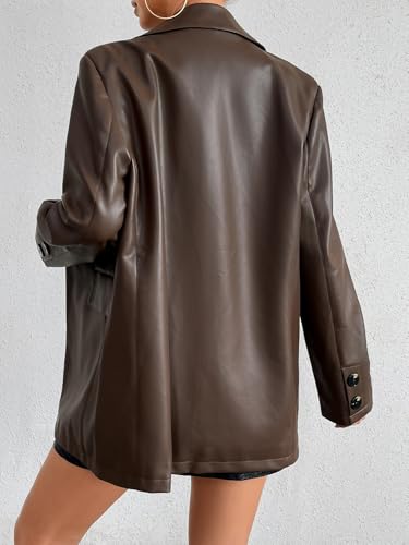 Womens Faux Leather Blazer Jacket Moto Biker Coat Long Sleeves Button Fashion Coats3