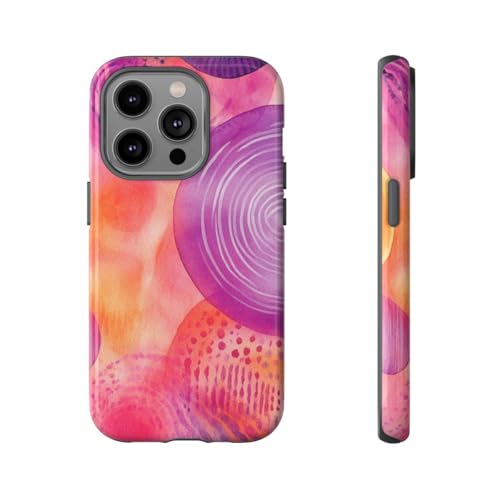 Coque iPhone 14 Pro violette motifs cercles aquarelles abstraites