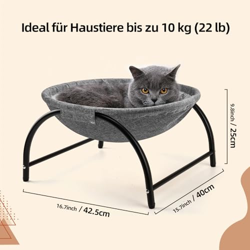 LIFLIX Katzenhängematte Outdoor, Erhöhter Katzenbett mit abnehmbarem, Waschbarem Plüsch, Stehend Hängematte Katzen für Innen-/Außenbereich (Grau)