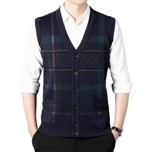 Suéter de punto con cuello en V premium tacto suave y corte clásico masculino