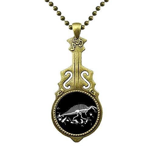 Pendentif guitare et dinosaure Bestchong collier art déco en métal antique unique