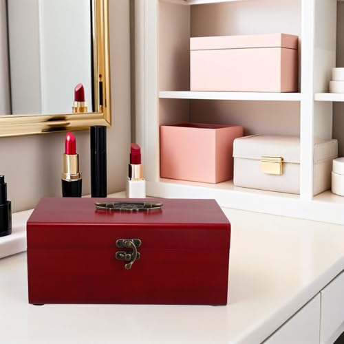 Boîte à couture en bois massif rouge à 3 compartiments rétro - 8