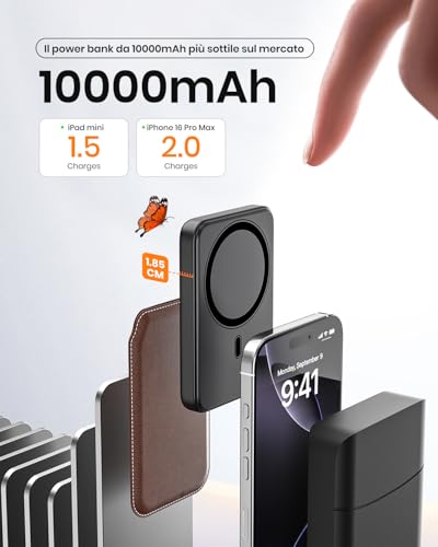 A ADDTOP-Magnetische-Power-Bank-10000mAh - PD 20W Schnelllade Powerbank with USB-C In&Out, Slim Wireless Ladegerät Externe Handyakkus with LED Display für iPhone 16/15/14/13/12/Pro Max – Bild 3