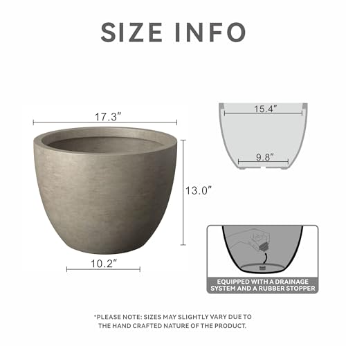 Kante 17.3 Inch Round Concrete Planter - Classic Large Indoor/Outdoor Plant Pot with Drainage Hole and Rubber Plug, Suitable for Gardens and Patios, Weathered Concrete by Kante - Used condition - Image 2