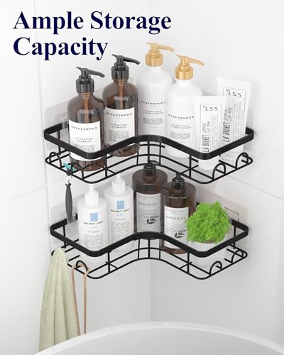 Kitsure Corner Shower Caddy - 2 Pack Rustproof Shower Organizer, Durable Shelf with Large Capacity, Drill-Free Adhesive Bathroom Shelves with 4 Movable Hooks, a Soap Holder, 4157 - Cosy Home Interiors Kitsure Corner Shower Caddy - 2 Pack Rustproof Shower Organizer, Durable Shelf with Large Capacity, Drill-Free Adhesive Bathroom Shelves with 4 Movable Hooks, a Soap Holder, 4157 - Image 3