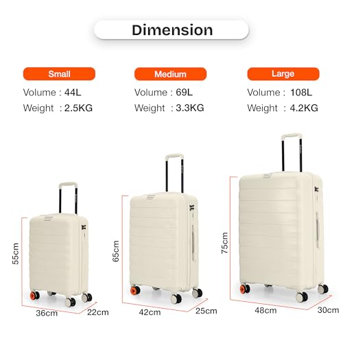 Image of Nasher Miles Vienna Hard-Sided Spinner Polypropylene Luggage Set of 2 White Cream Trolley Bags (55 & 65 cm)