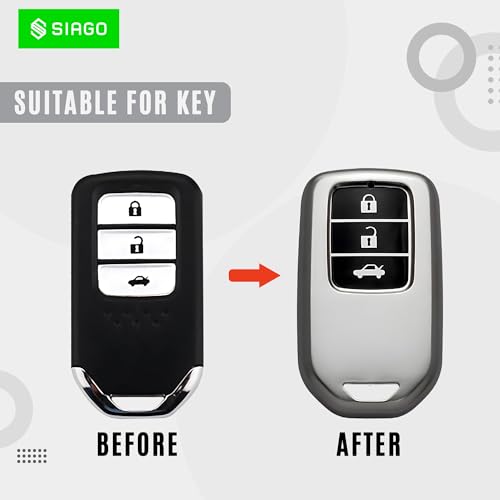 Image of SIAGO TPU Key Cover Compatible with Honda City, Civic, Jazz, Amaze, CR-V, BR-v, WR-V with 3 Button Smart Key (Grey Pack of 1)