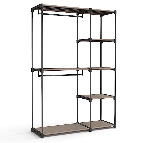 SONGMICS garderob öppen, fristående garderob, ståhylla, klädhängare med klädstång, klädhängare, omklädningsrum, sovrum, 43 x 124 x 182 cm, taupe RYG026R02