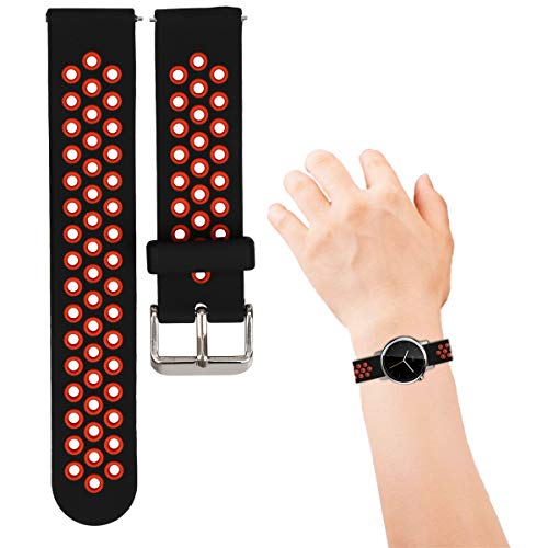 Universal 18mm 20mm 22mm 24mm Width Silicone Watch Band Replacement (22mm, Black-Red) - Thumbnail 7