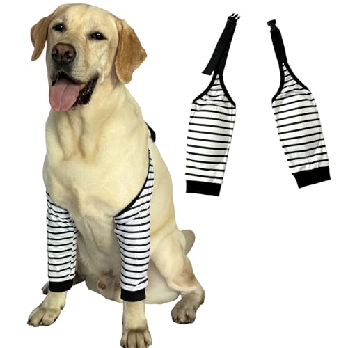 Image of Dog Knee Protector Pad for Calluses Knee Brace Front Elbow Support Wrap, Pet Sleeves for Wounds Dog Elbow Callus Treatment for Medium Large Dogs with Scarf(3XL Stripe )