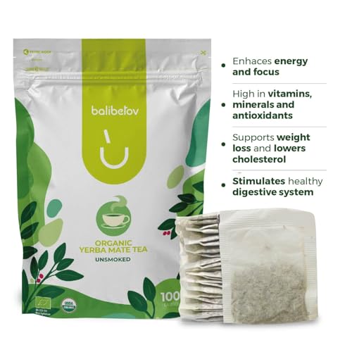 100 Unsmoked Organic Yerba Mate Tea Bags, Organic Yerba Mate Tea, Alternative to Tea, Coffee and Energy Drinks (100 Tea Bags (1 Pack)) - Thumbnail 6