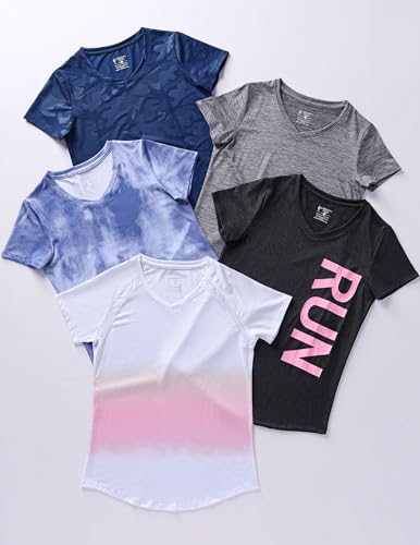 Image of 5 Pack Women's Quick Dry Short Sleeve T Shirts, Athletic Workout Tee Tops for Gym Yoga Running