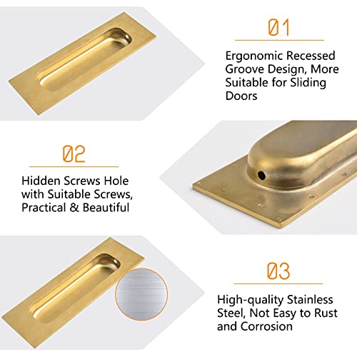 MOROBOR 2pcs Square Brushed Gold Flush Pulls Recessed Finger Pulls, 4.7 Inch Length Sliding Door Handles - Image 4