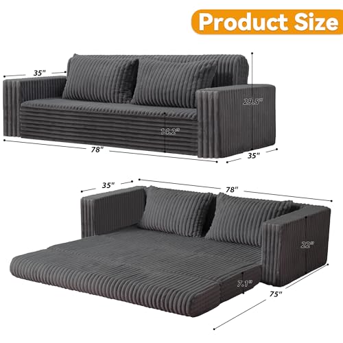 Image of HABUTWAY Folding Sofa Bed, 2 in 1 Convertible Sleeper Chair with 2 Pillows, Portable Fold Out Chair Bed with Armrest, Comfy Floor Couch, Lazy Sofa for Living Room Bedroom Dorm Home Office, Grey