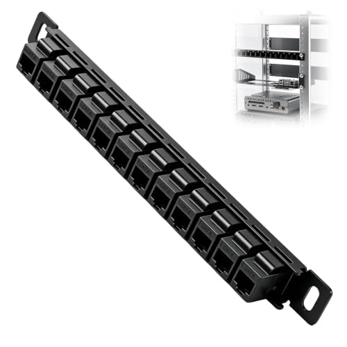 Image of 12 Port Cat5 Cat5e Cat6 Patch Panel, 10Gbps Gigabit Ethernet 0.5U Rack Mount Modular Panel with Keystone Coupler for 10" Server Rack and Network Cabinet, 22-26AWG Cable Management