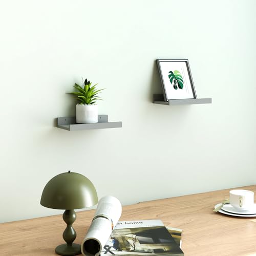 Image of Small Grey Floating Shelves for Wall, Shelf with Lip Set of 2, 8 in