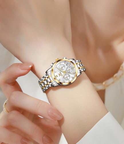 Image of OLEVS Women Watch Stylish Elegant Chronograph Luxury Diamond Analog Quartz Stainless Steel Luminous Date Ladies Wrist Watches for Women