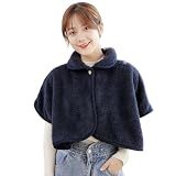 [YAYUPLUS] 肩当て レディース ポンチョ ケープ 暖かい ルームウェア ポア ふわふわ もこもこ 部屋着 前開き ゆったり あったか ブランケット 肩掛け 肩 着るブランケット あたためサポーター 冷房対策 防寒対策 おしゃれ プレゼント (ネイビー)