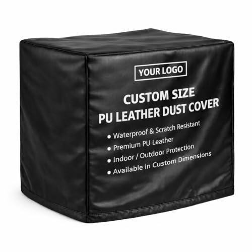 Custom Size PU Leather Dust Cover for Equipment - Waterproof Protective Cover with Soft Inner Lining, Scratch Resistant, Personalized Logo & Text for Machines, Electronics&Furniture (Black PU Leather)