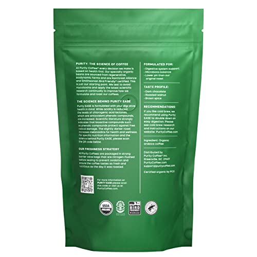Purity Coffee Ease Dark Roast Low Acid Organic Coffee - Usda Certified Organic Specialty Grade Arabica Whole Bean Coffee - Third Party Tested For Mold, Mycotoxins And Pesticides - 12 Oz Bag #TOP1
