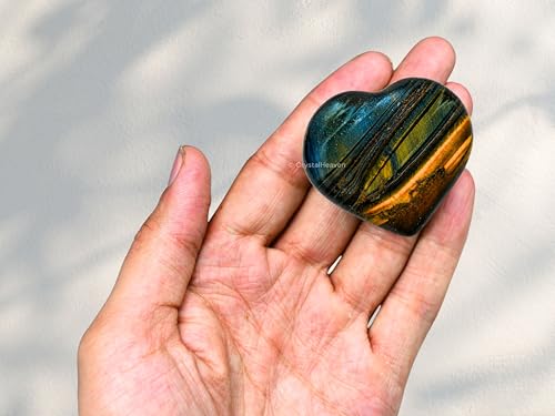 Image of Crystal Heaven Multi Tiger Eye Crystal Heart Palm Pebbles Stones For Anxiety Stress Relief Massage - Aaa Grade Original Healing Gemstone Agate Heart Palm Stone For Yoga Meditation Spiritual