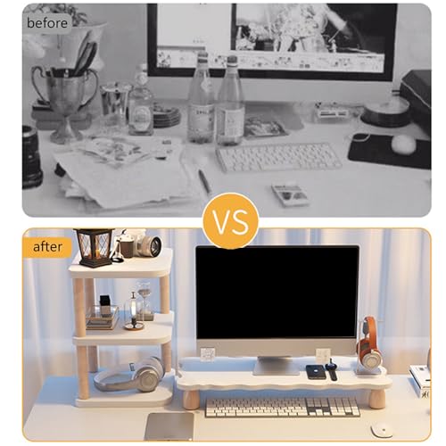 Support de moniteur en bois avec rangement pour l'organisation du bureau - 8