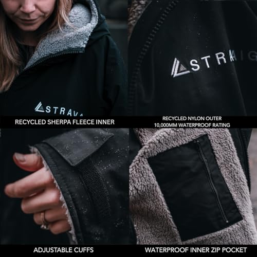 Wasserdichter Wickelmantel für Erwachsene – superweicher Fleece, winddicht, übergroß, zum Schwimmen und Wassersport, mit Kompressionsriemen