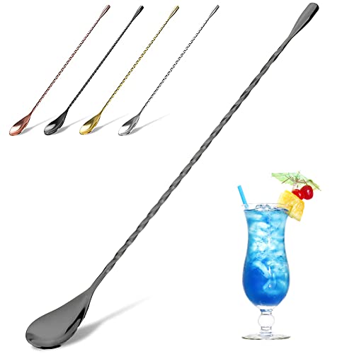 YFWOOD Cuillère à mélanger à cocktail en acier inoxydable, cuillères de bar, 30,1 cm de long manche mélangeur torsadé à cocktail pour barman ou usage...