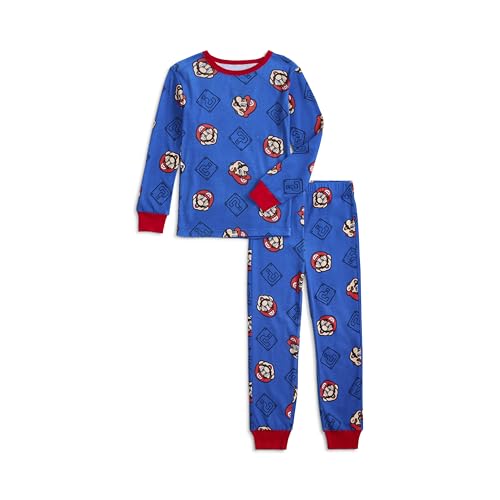 Nintendo Super Mario Boys Pajamas 2 Piece PJs Set Long Sleeve Top & Pants 100% Cotton Sleepwear for Kids & Teens