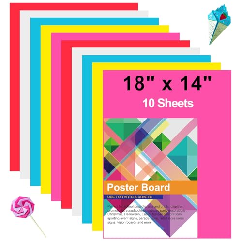 Image of 10 Pcs Poster Board Colorful Paper 14x18, ROOKEA Vision Boards Bulk Blank Graphic Display Posterboard Card Paper for Kids School Classroom Arts Craft Projects Drawing Scrapbooking