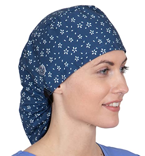 Scrub Cap w/Ponytail - Surgical Scrub Caps for Women w/Long Hair - Nursing Caps - Buffont Scrub Hat - Ponytail Scrub Cap