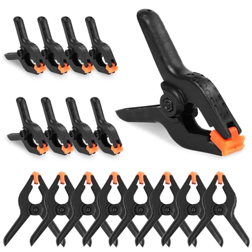 OSDUE 16 Pcs Nylon Spring Clamp Extra Strength Heavy Duty Spring Clips Clamp with Moveable Jaws 8 Pcs of 2 Inches and 8 Pcs of 3 Inches Muslin Clamps for Woodwork Photography Pool and Workshop