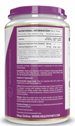 Image of HealthyHey Nutrition Magnesium Glycinate 14% Fully Chelated Supplement High Absorption for Sleep, Cramps, & Nerves Health - 90 Vegetable Capsules