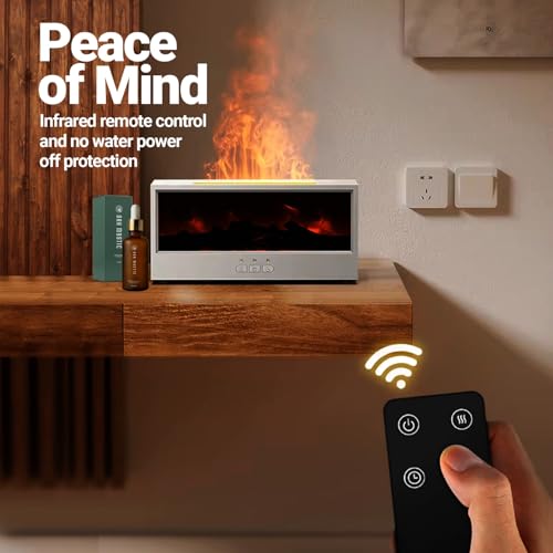 Image of Fireplace Diffuser, Colorful Flame Aroma Humidifier with LED Bonfire Effect & Remote Control, Ultrasonic Cool Mist Maker for Home, Bedroom, Office, Spa, Yoga (White)