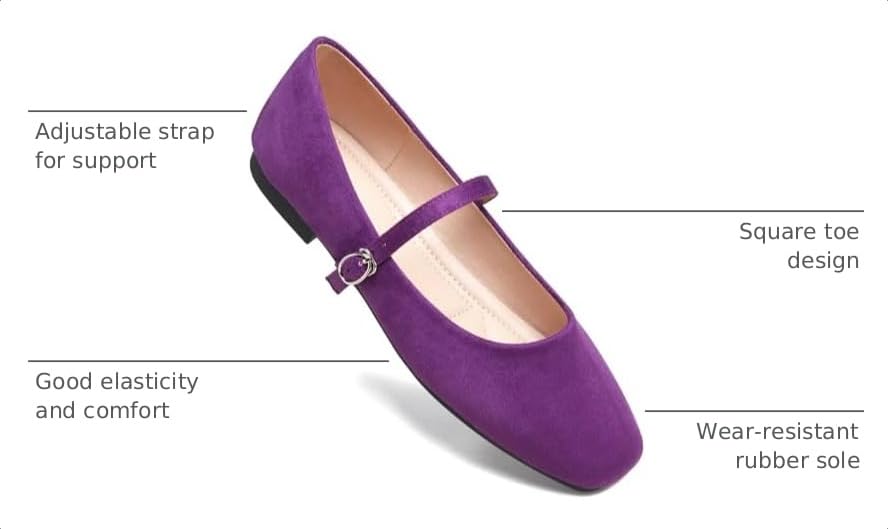 Image of TN TANGNEST Leather Flats for Women Retro Mary Jane Flats | Comfortable Square Toe Slip On Flats with Buckle Strap, Soft Work Flats Office Shoes