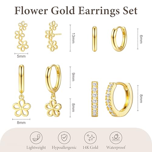 Image of Small Gold Huggie Hoop Earrings Set for Women Men Hypoallergenic 14K Plated Stack Cartilage Earrings, Sterling Silver Multiple Piercing Lightweight Mini Thin Cute Dainty Trendy Jewelry Gifts for Women